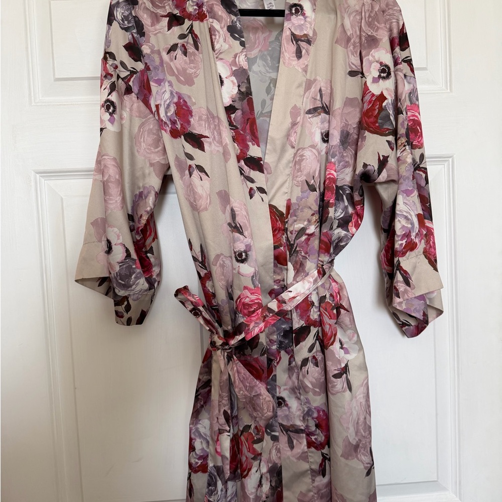Floral Kimono Robe - Pink, Cream & Red